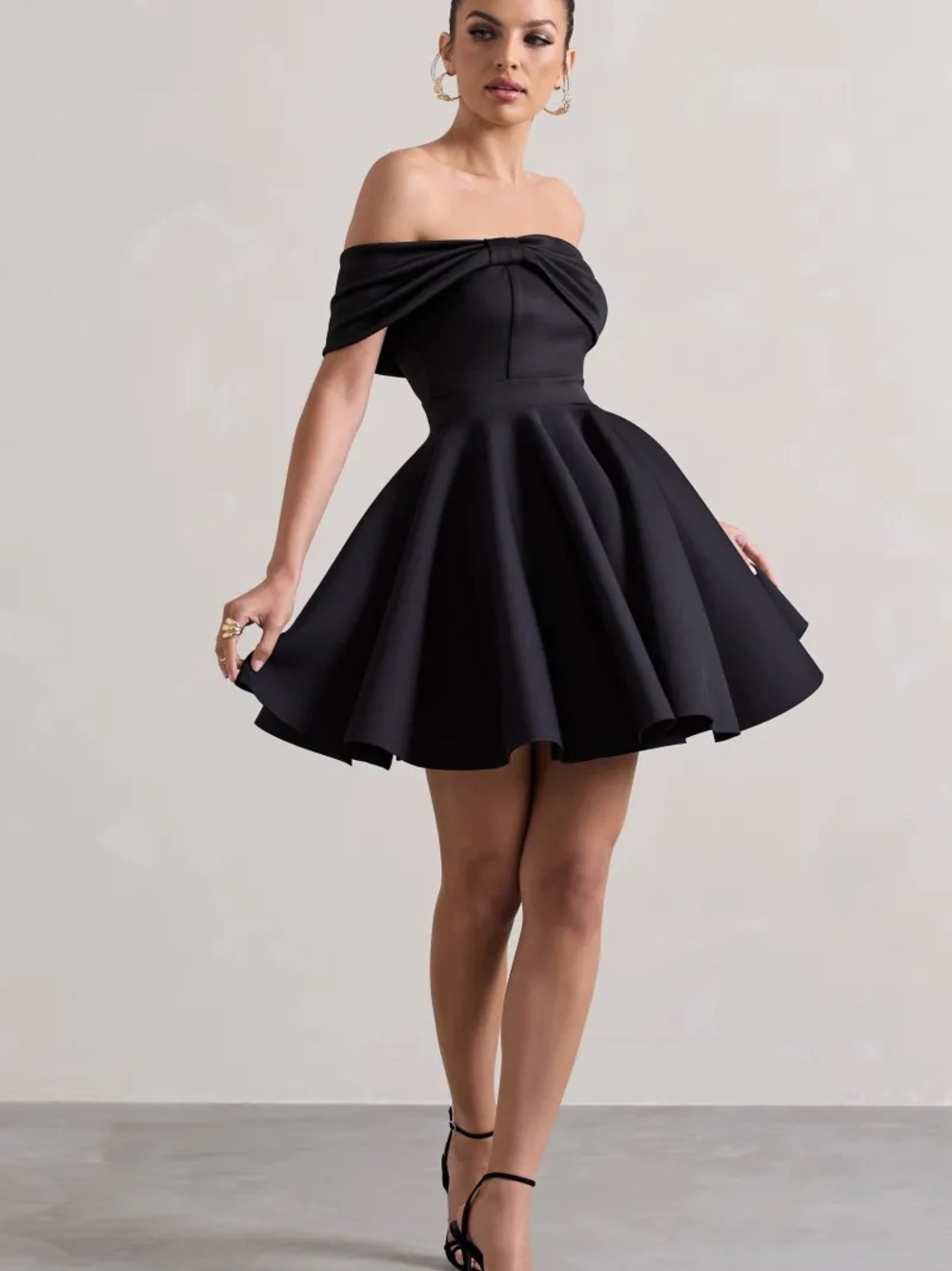 Club L London Black Off-Shoulder Fit & Flare Party Dress